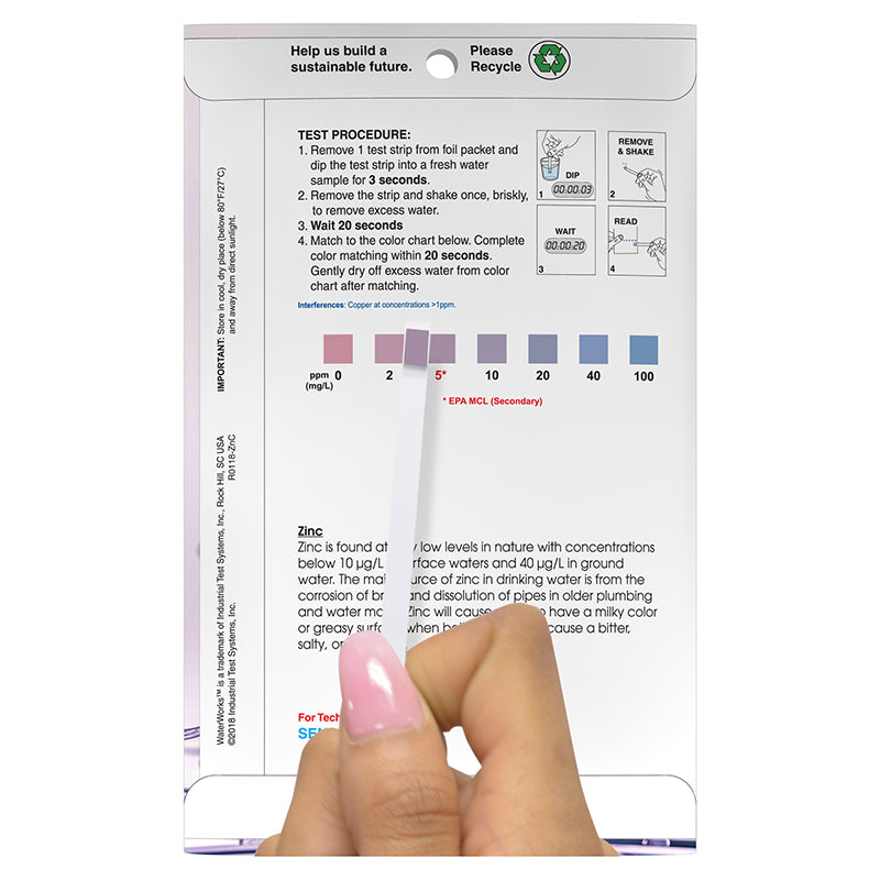 WaterWorks Zinc Test Strips in Foil Packets – 30 Tests | 480126