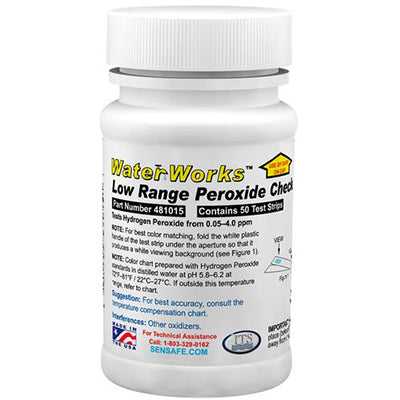 WaterWorks™ Low Range Peroxide Check – Bottle of 50 test strips | 481015