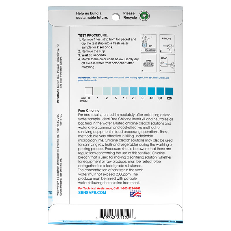 Free Chlorine HR- Free Test Strips, 30 packets | 481122