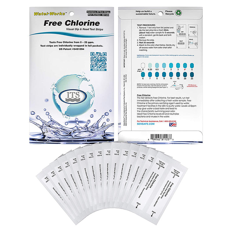 WaterWorks Free Chlorine Check Test Strips – 30 foils packet tests | 481123