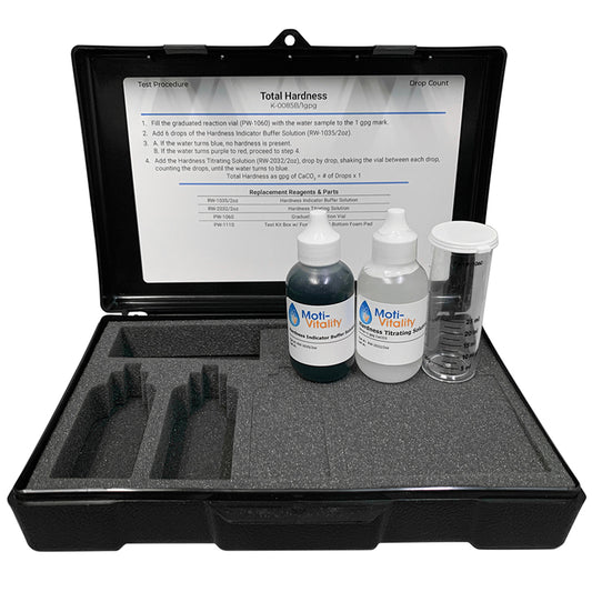 Hardness test kit, Drop count, w/HIBS, two reagents system, w/plastic case by Moti-Vitality | KWC-0085B