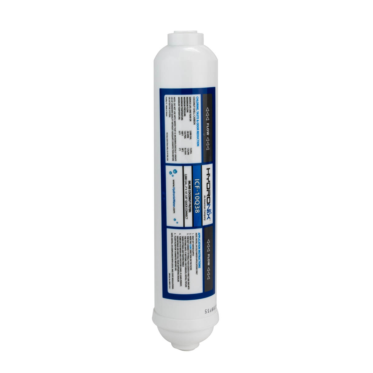 HYDRONIX INLINE CALCITE INLINE FILTER 3”X10”,  3/8" QUICK CONNECT - ICF-CAL10Q38