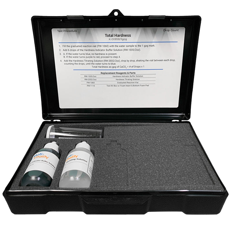 Hardness test kit, Drop count, w/HIBS, two reagents system, w/plastic case by Moti-Vitality | KWC-0085B